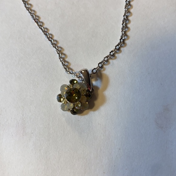 Lia Sophia Crystal Bouquet Silver Chain Green-ish Off White Crystals NWT 16”-19” - Picture 2 of 5